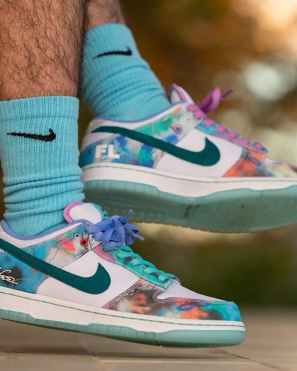 Nike SB Dunk Low Futura Laboratories Bleached Aqua, Lifestyle View 2, SKU HF6061-400