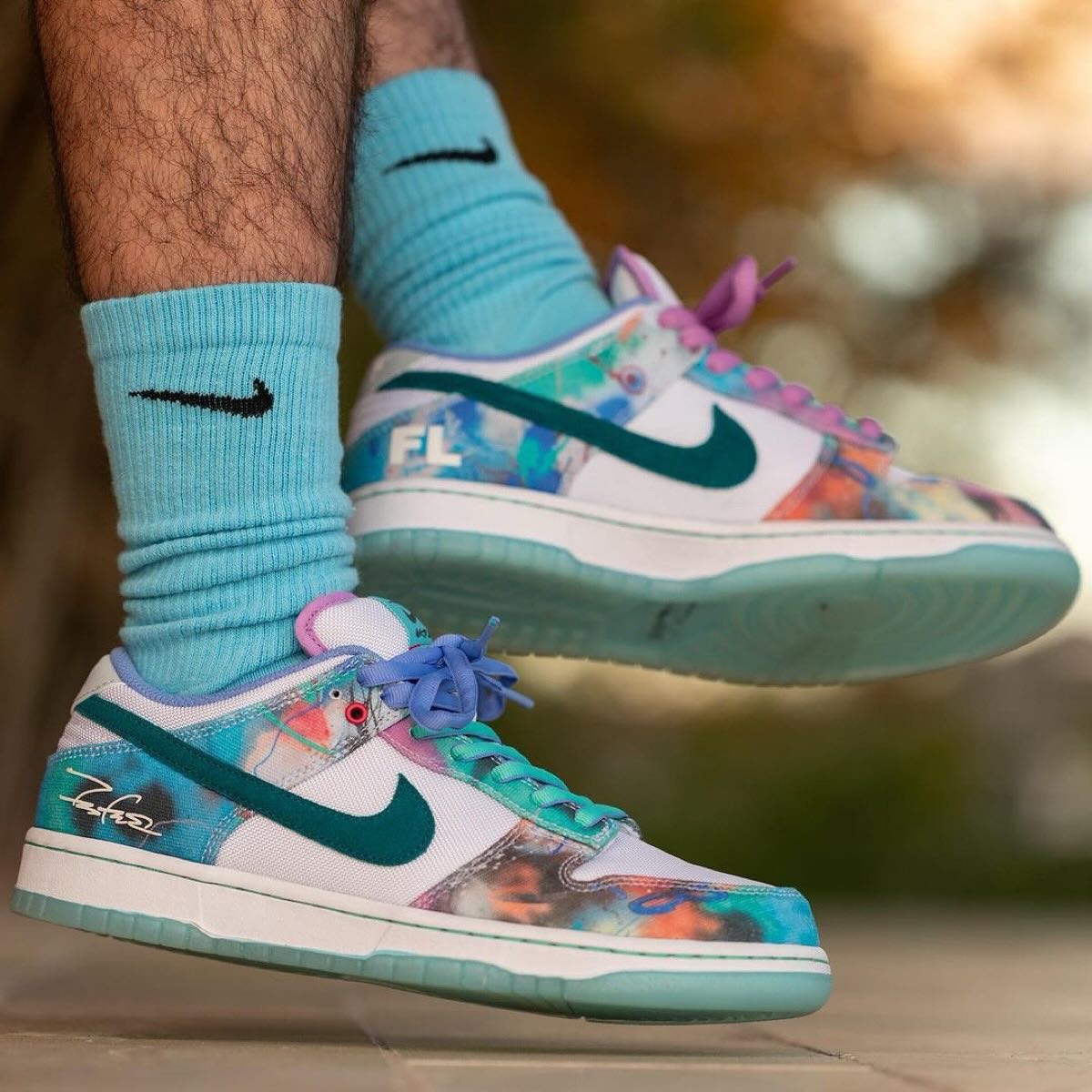 Nike SB Dunk Low Futura Laboratories Bleached Aqua, Lifestyle View 2, SKU HF6061-400
