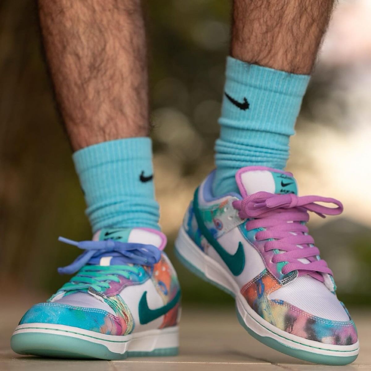 Nike SB Dunk Low Futura Laboratories Bleached Aqua, Lifestyle View 3, SKU HF6061-400