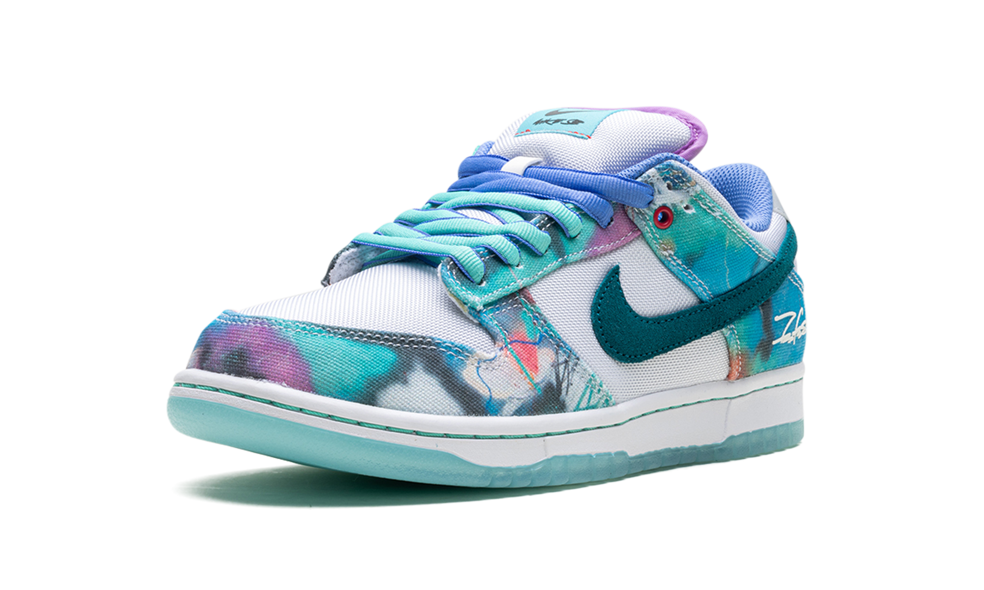 nike sb dunk low futura laboratories bleached aqua+HF6061-400+left diagnol single view
