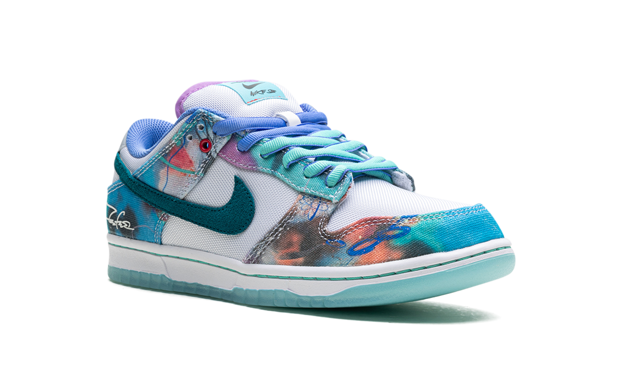 nike sb dunk low futura laboratories bleached aqua+HF6061-400+diagnol right view