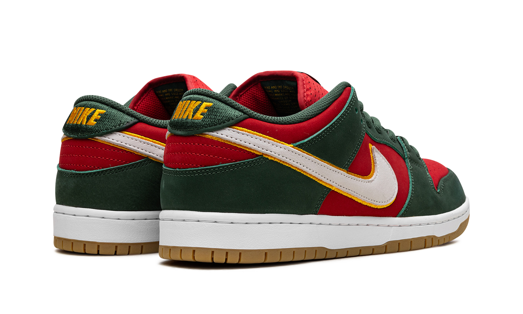 nike sb dunk low pro prm seattle supersonics+FZ1287-300+diagnol right behind view