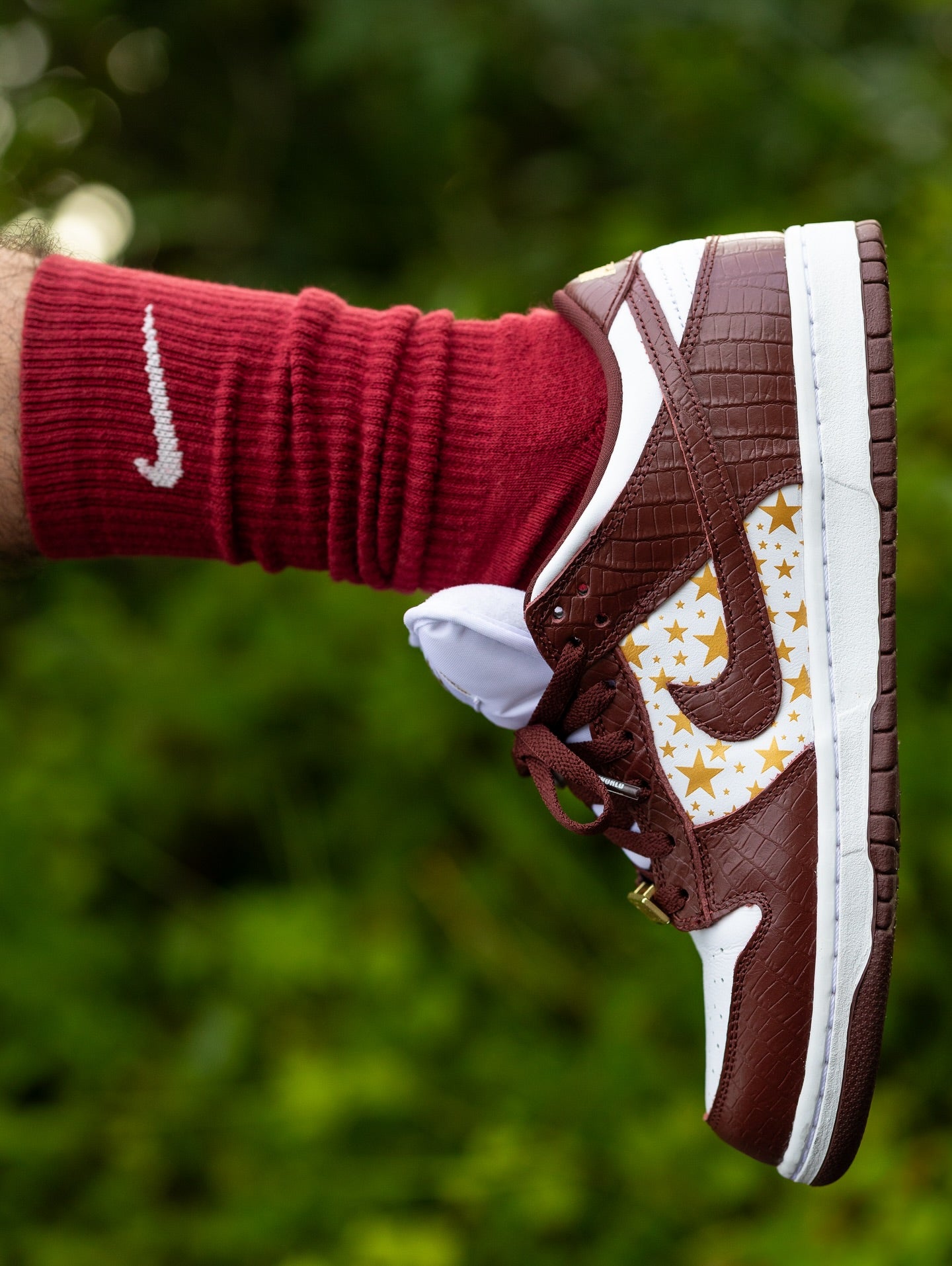 Nike SB Dunk Low Supreme Stars Barkroot Brown (2021), Lifestyle View 3, SKU DH3228-103
