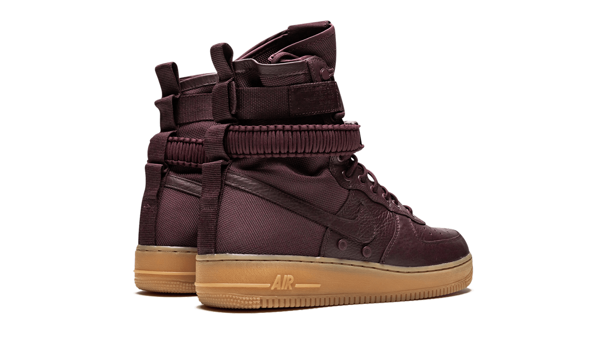 nike sf air force 1 high deep burgundy+864024-600+diagnol right behind view
