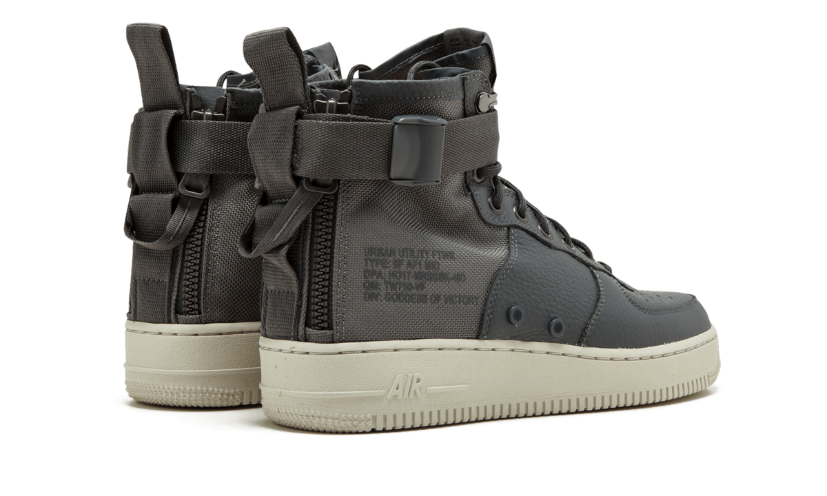 nike sf air force 1 mid dark grey+917753-004+diagnol right behind view