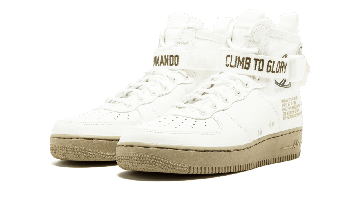 nike sf air force 1 mid ivory olive+917753-101+diagnol left view
