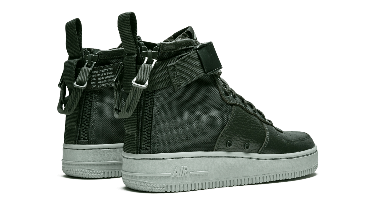 nike sf air force 1 mid outdoor green women s+AA3966-300+diagnol right behind view