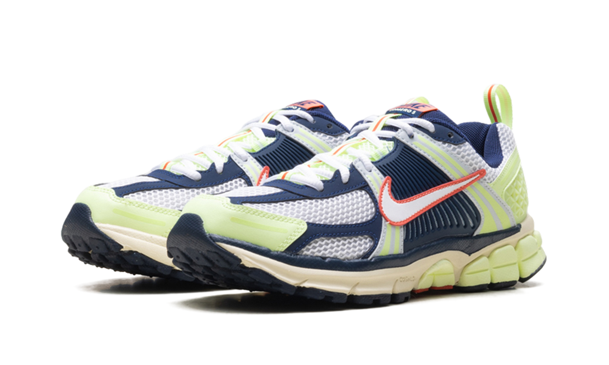nike zoom vomero 5 barely volt midnight navy pure platinum white gs+IB4406-701+diagnol left view