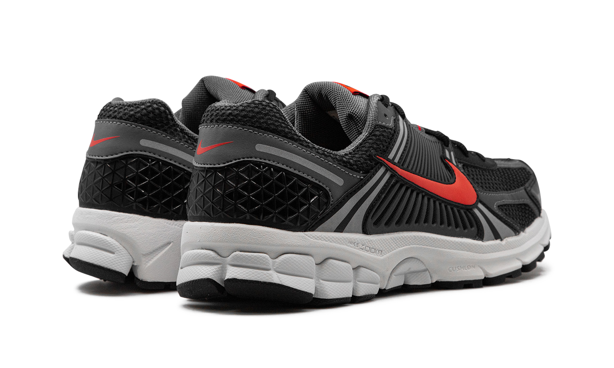 nike zoom vomero 5 black picante red+FB9149-001+diagnol right behind view