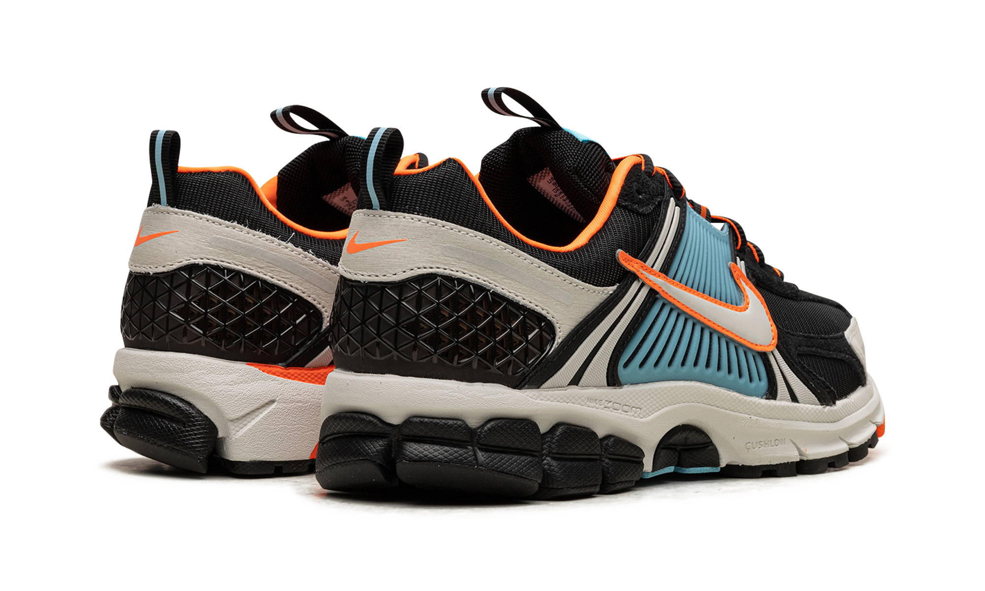 nike zoom vomero 5 blue glaze total orange women s+FZ3963-010+diagnol right behind view