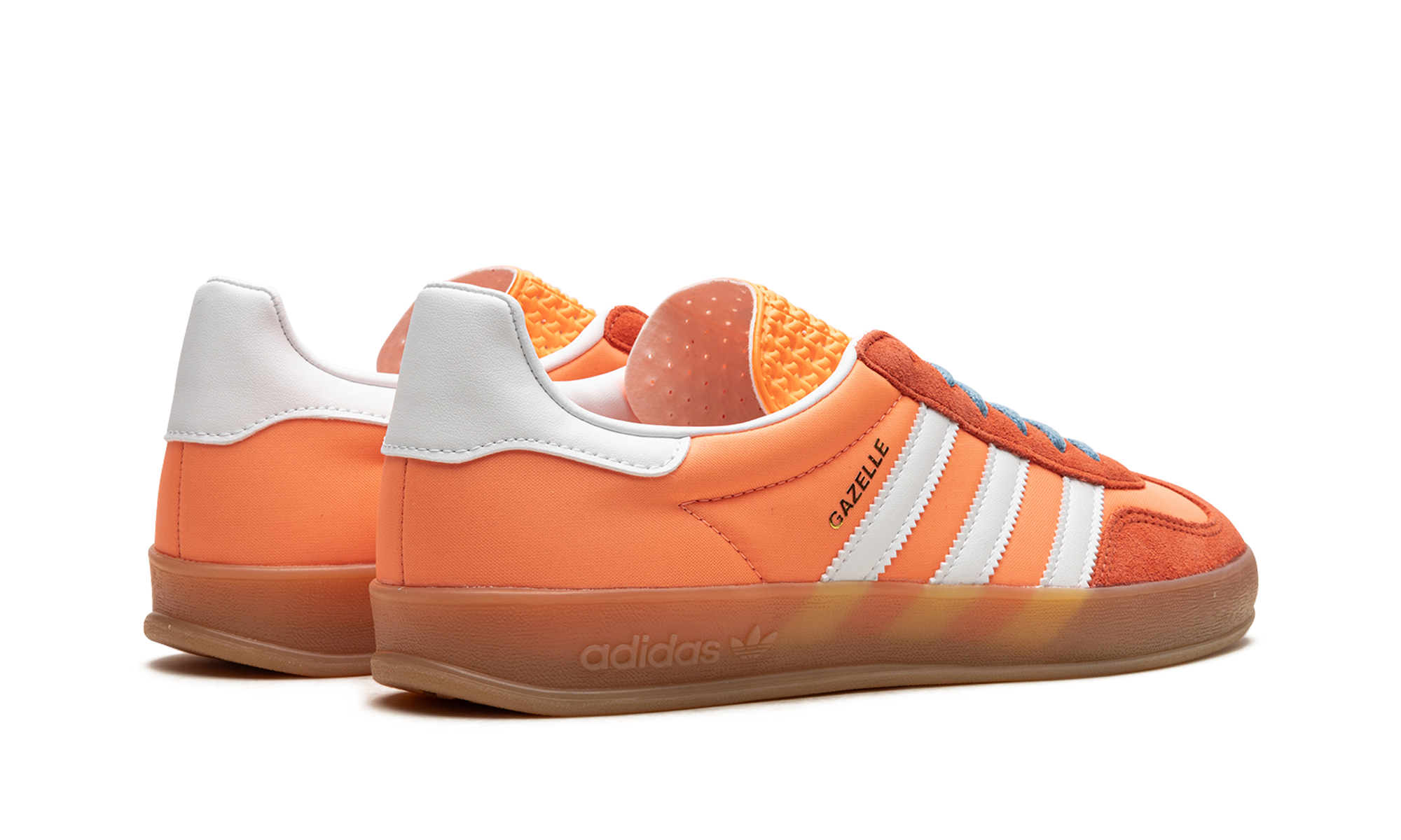 adidas gazelle indoor beam orange+HQ9016+diagnol right behind view