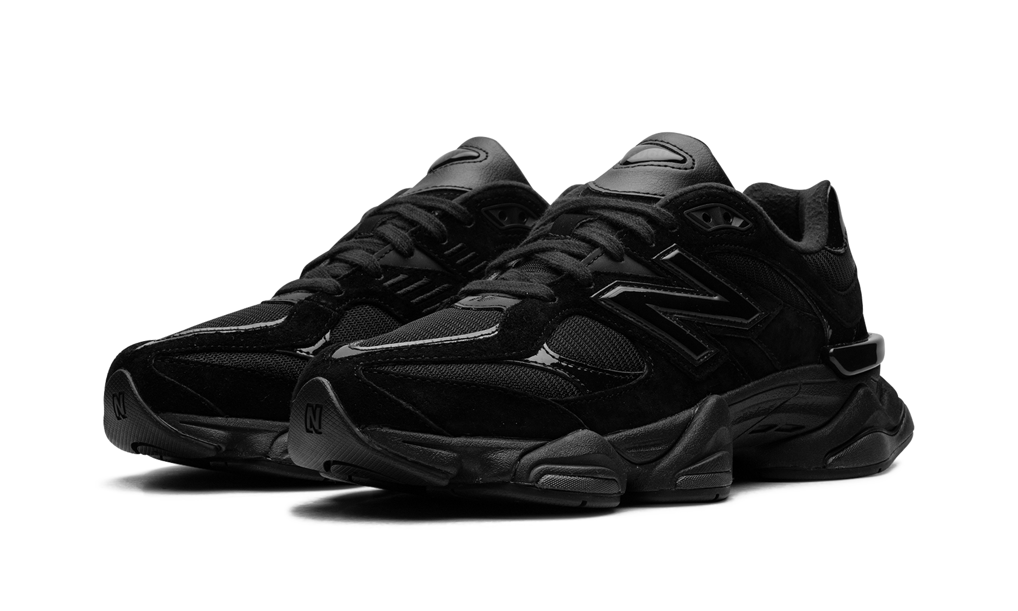 new balance 9060 triple black patent+U9060ZBO+diagnol left view