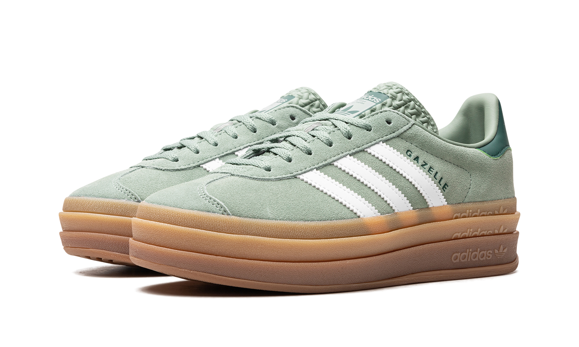 adidas gazelle bold silver green gum womens+ID6998+diagnol left view