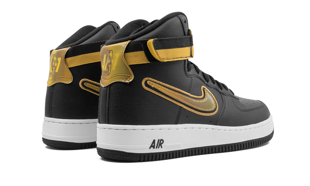 nike air force 1 high nba black metallic gold+AV3938-001+diagnol right behind view