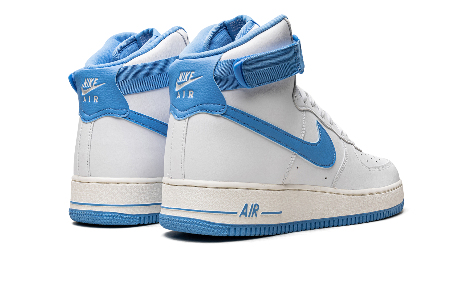 nike air force 1 high og qs university blue women s+DX3805-100+diagnol right behind view