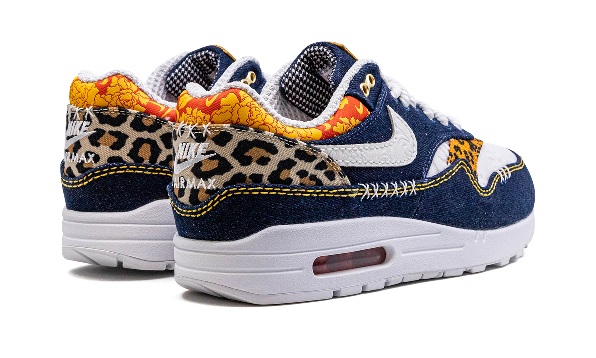 nike air max 1 premium denim leopard+FJ4452-432+diagnol right behind view