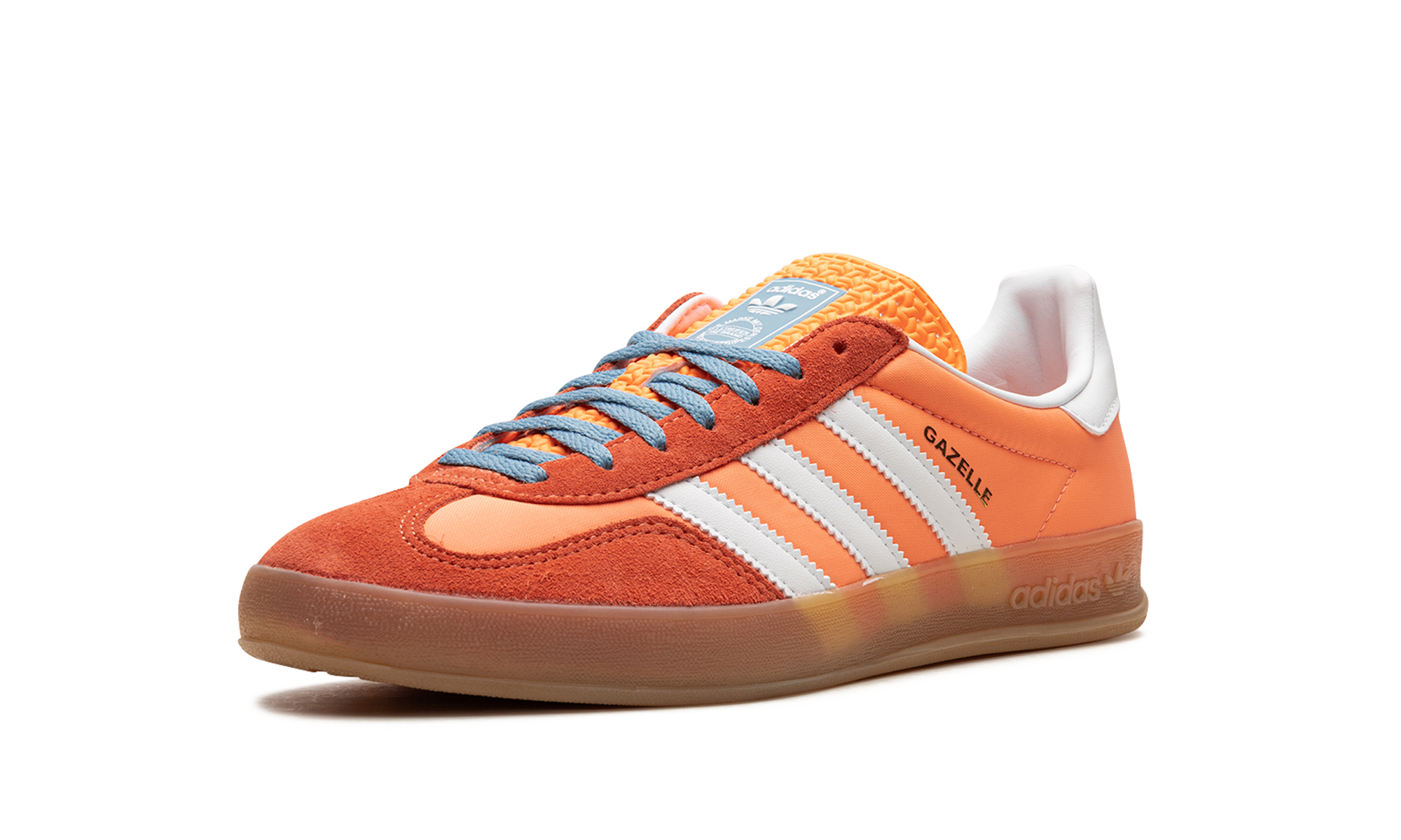 adidas gazelle indoor beam orange+HQ9016+left diagnol single view