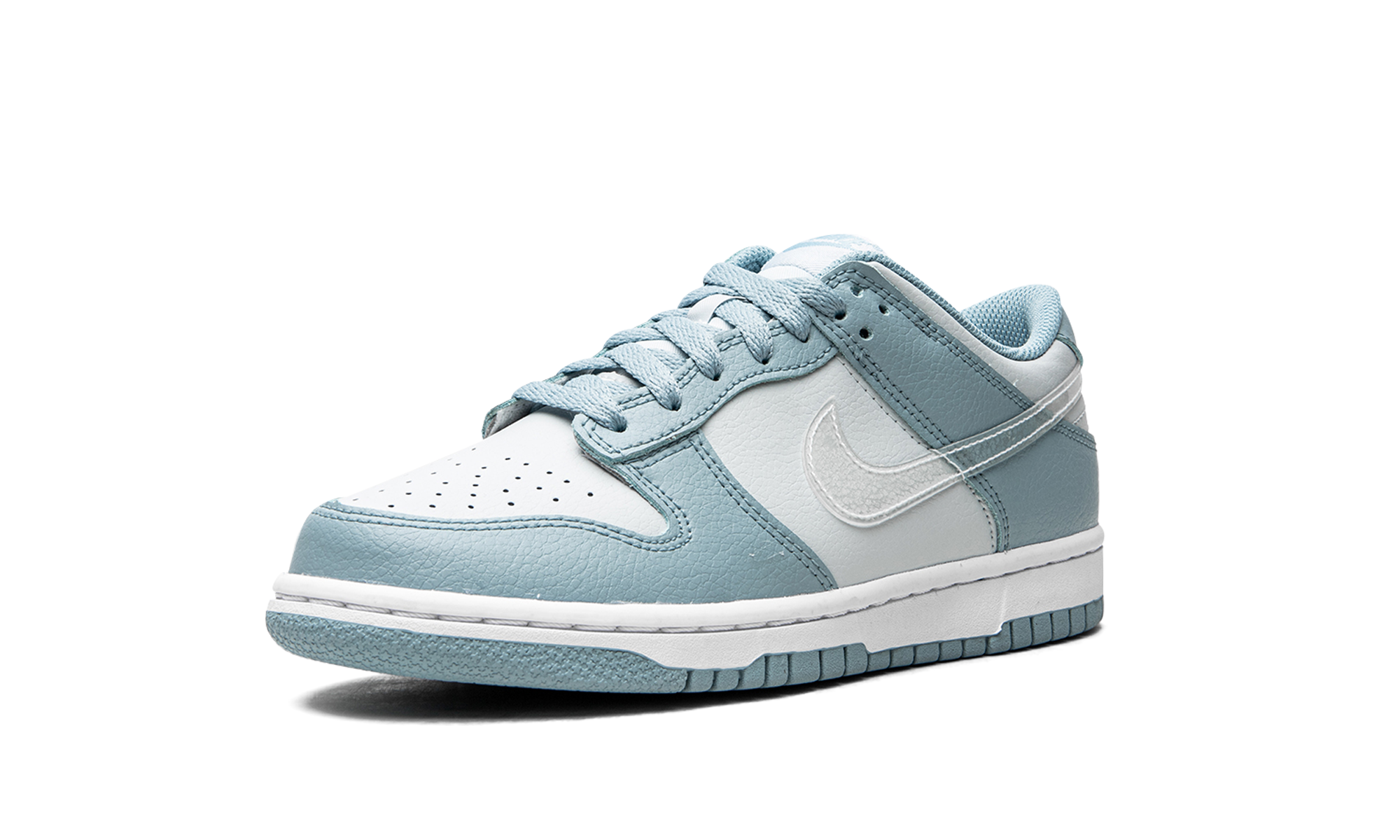 nike dunk low clear blue swoosh gs+DH9765-401+left diagnol single view