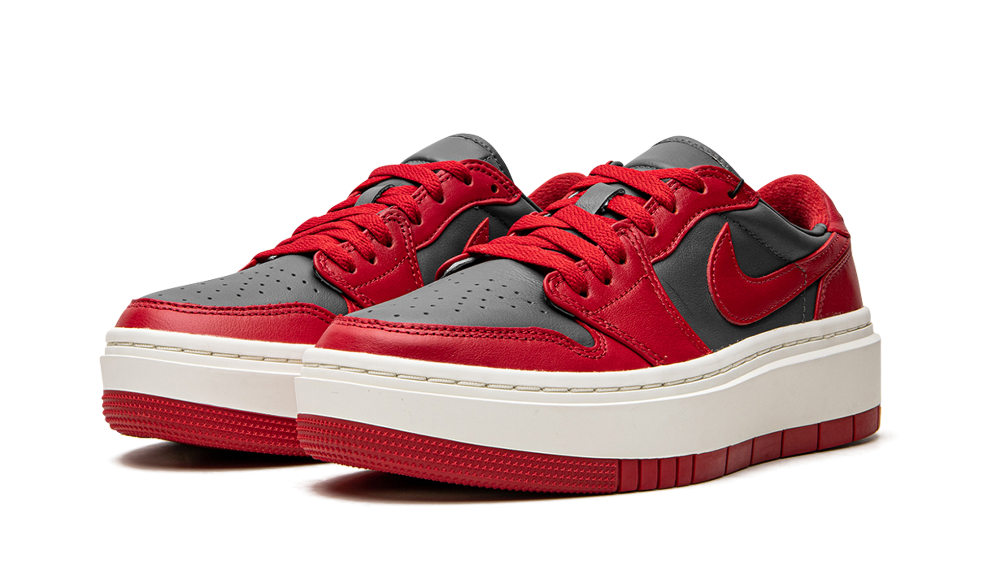 jordan 1 elevate low dark grey varsity red women s+DH7004-006+diagnol left view