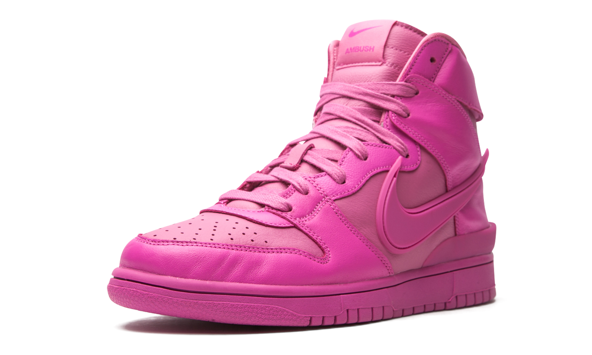 nike dunk high ambush active fuchsia+CU7544-600+left diagnol single view