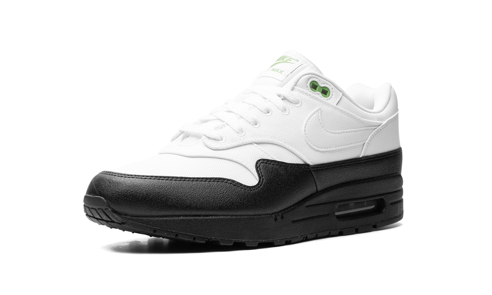 nike air max 1 white black chlorophyll+FZ5160-121+left diagnol single view