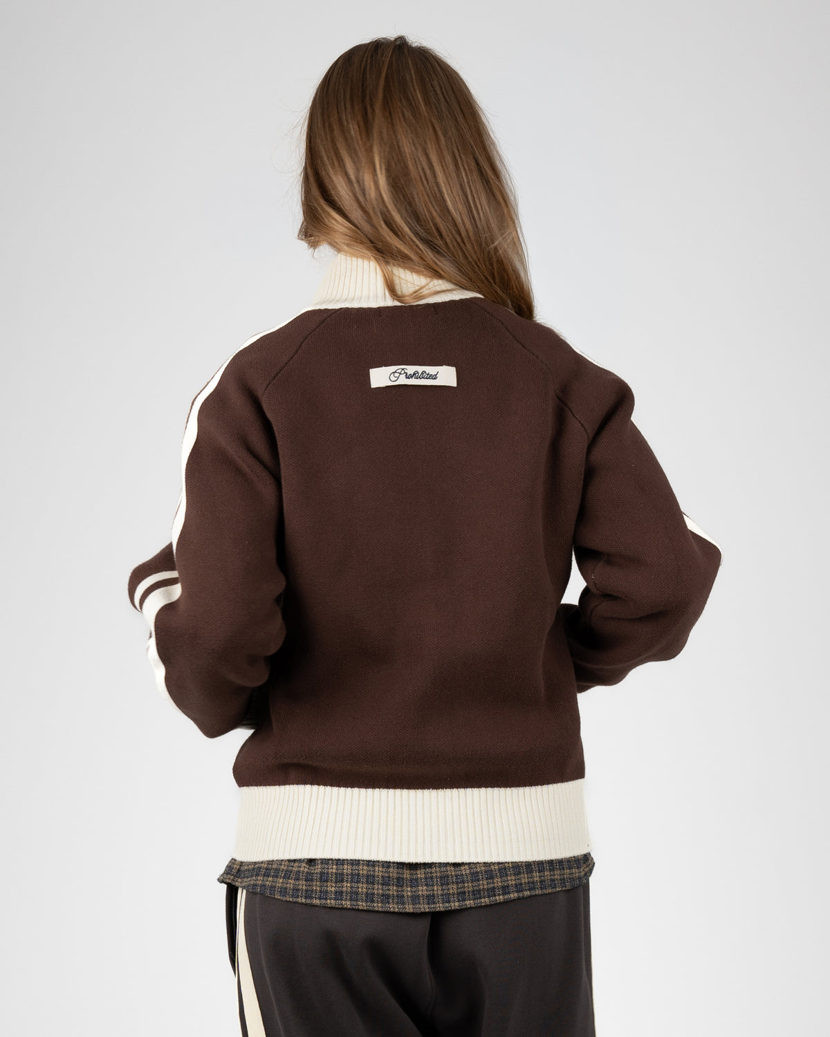 Prohibited Letterman Knit Jacket Brown