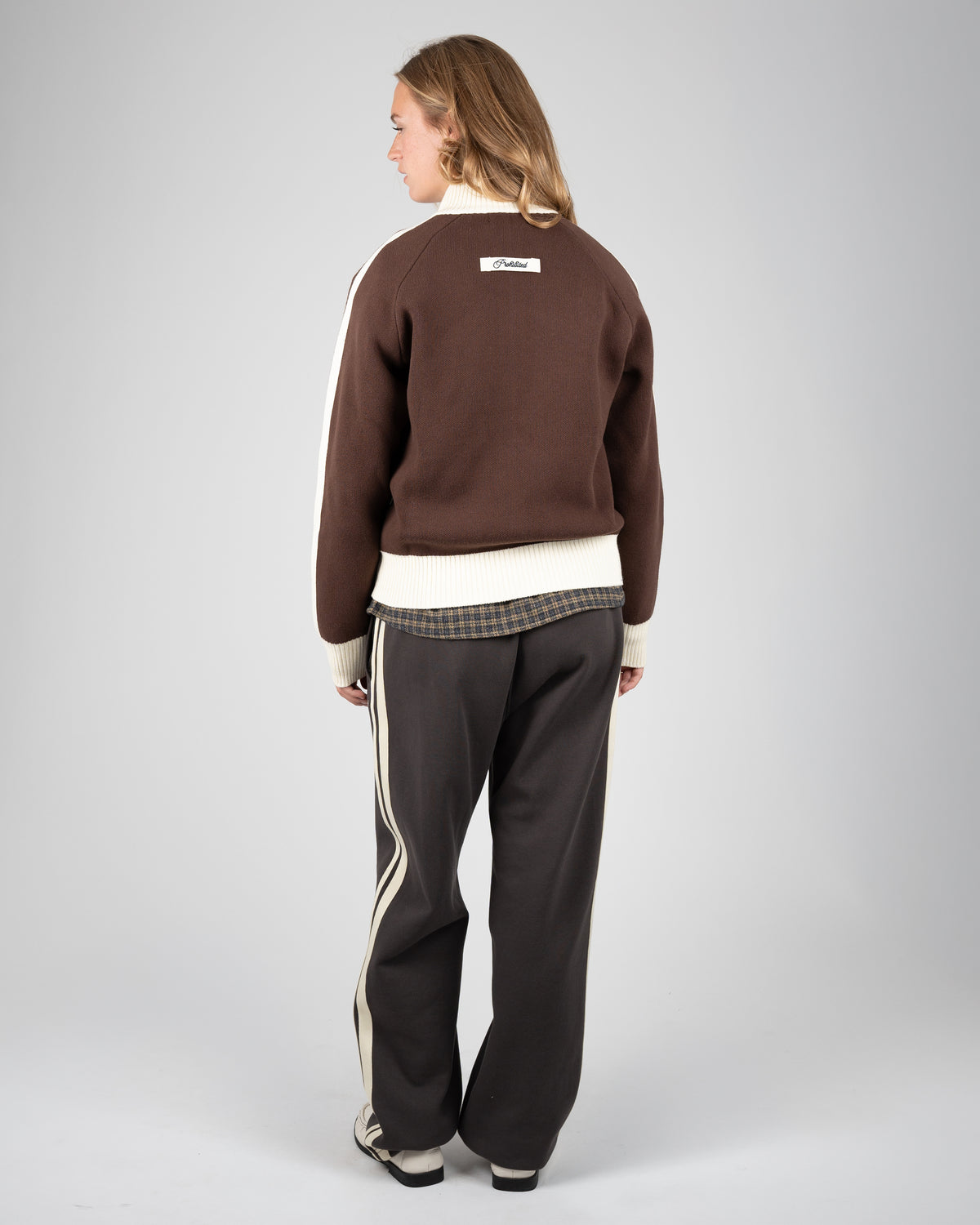 Prohibited Letterman Knit Jacket Brown