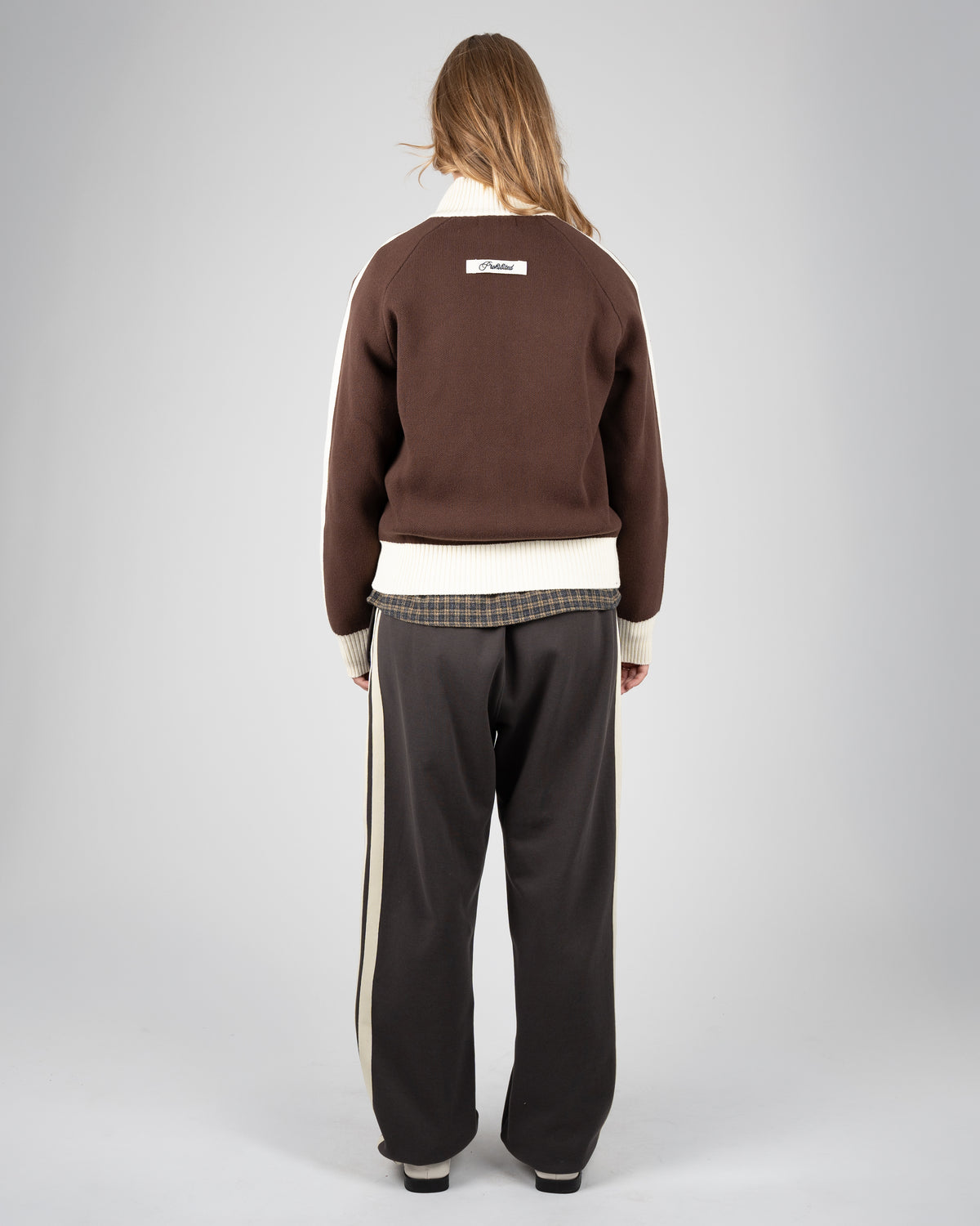 Prohibited Letterman Knit Jacket Brown