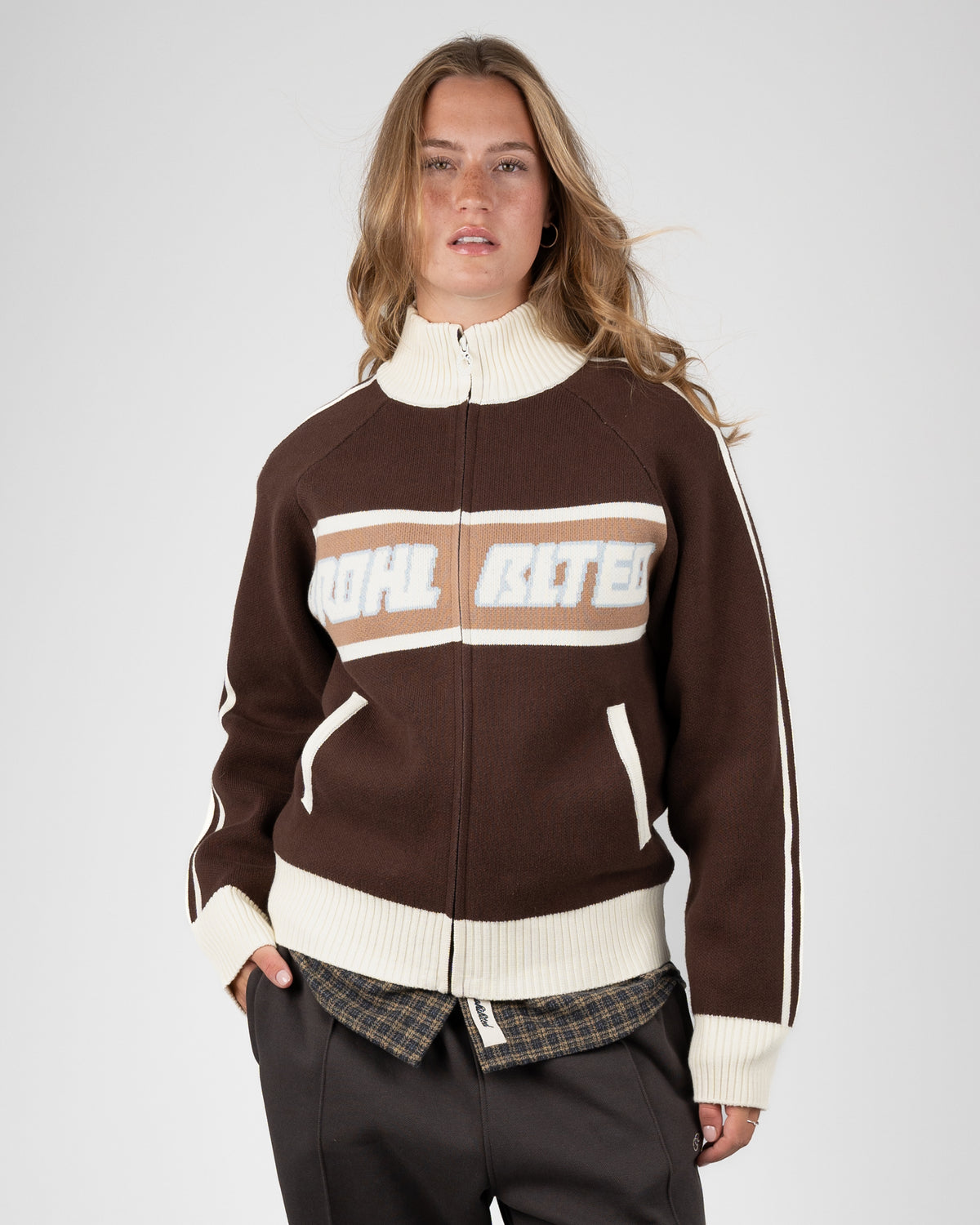 Prohibited Letterman Knit Jacket Brown
