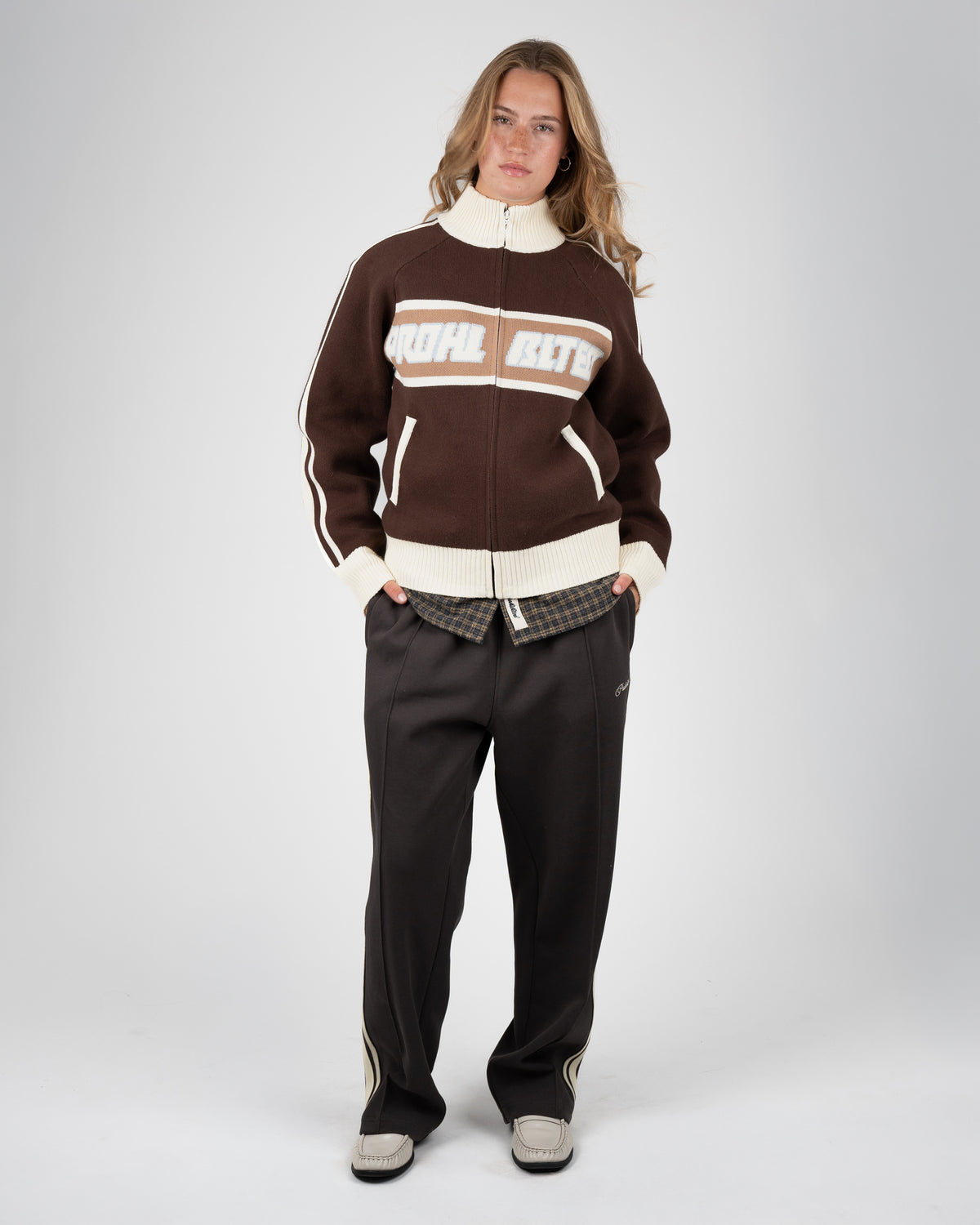 Prohibited Letterman Knit Jacket Brown