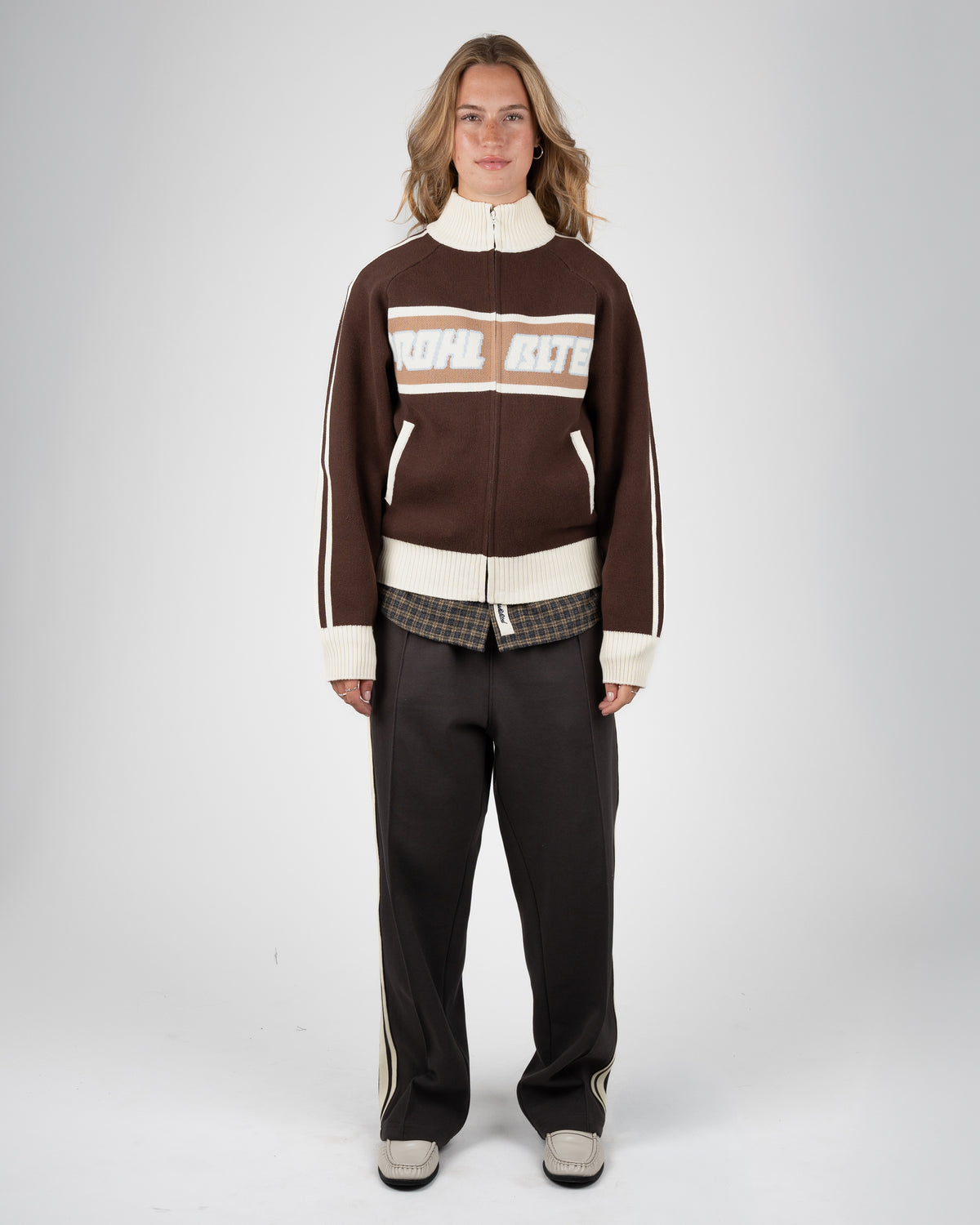 Prohibited Letterman Knit Jacket Brown
