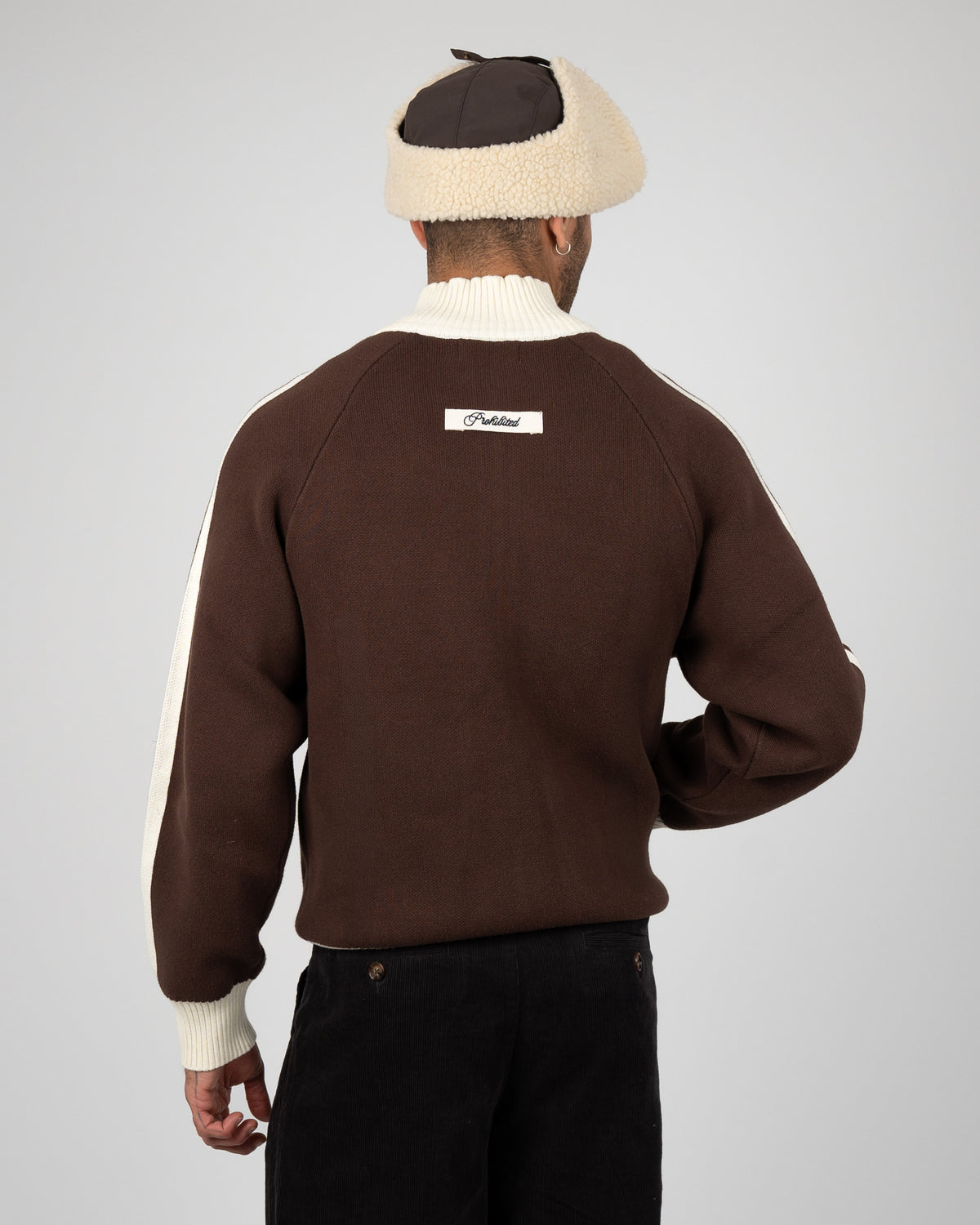 Prohibited Letterman Knit Jacket Brown