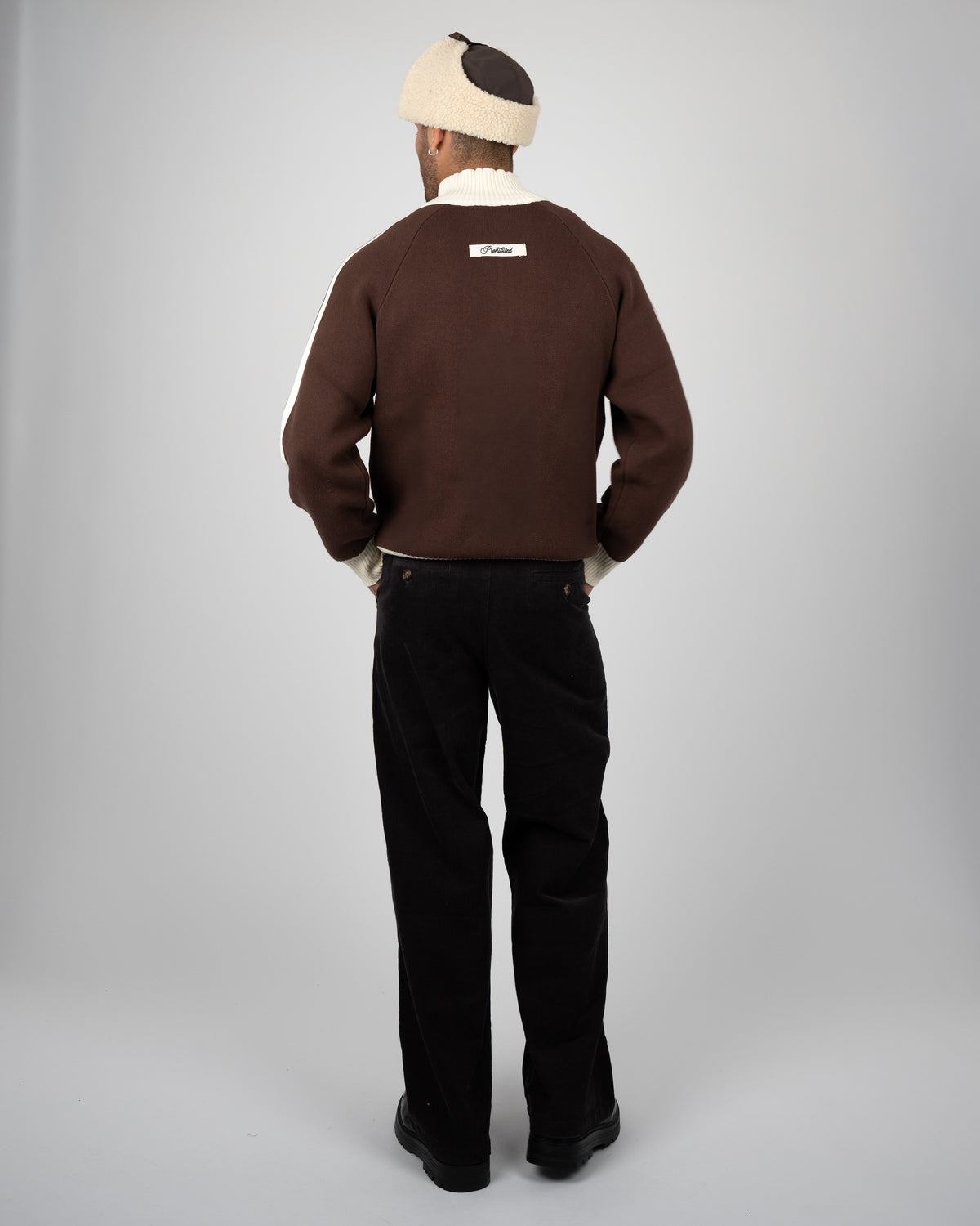 Prohibited Letterman Knit Jacket Brown