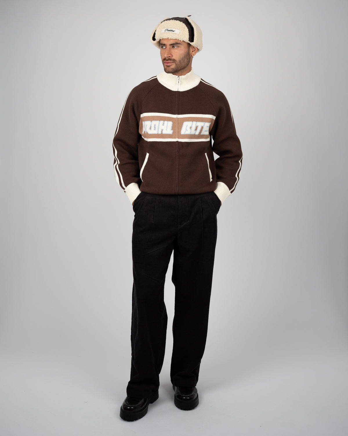 Prohibited Letterman Knit Jacket Brown