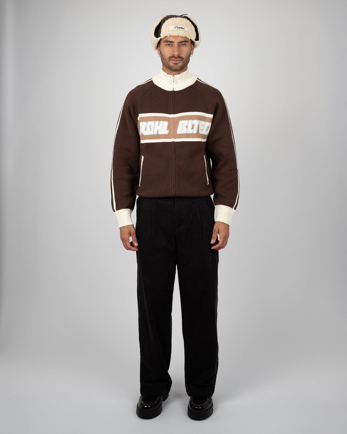 Prohibited Letterman Knit Jacket Brown