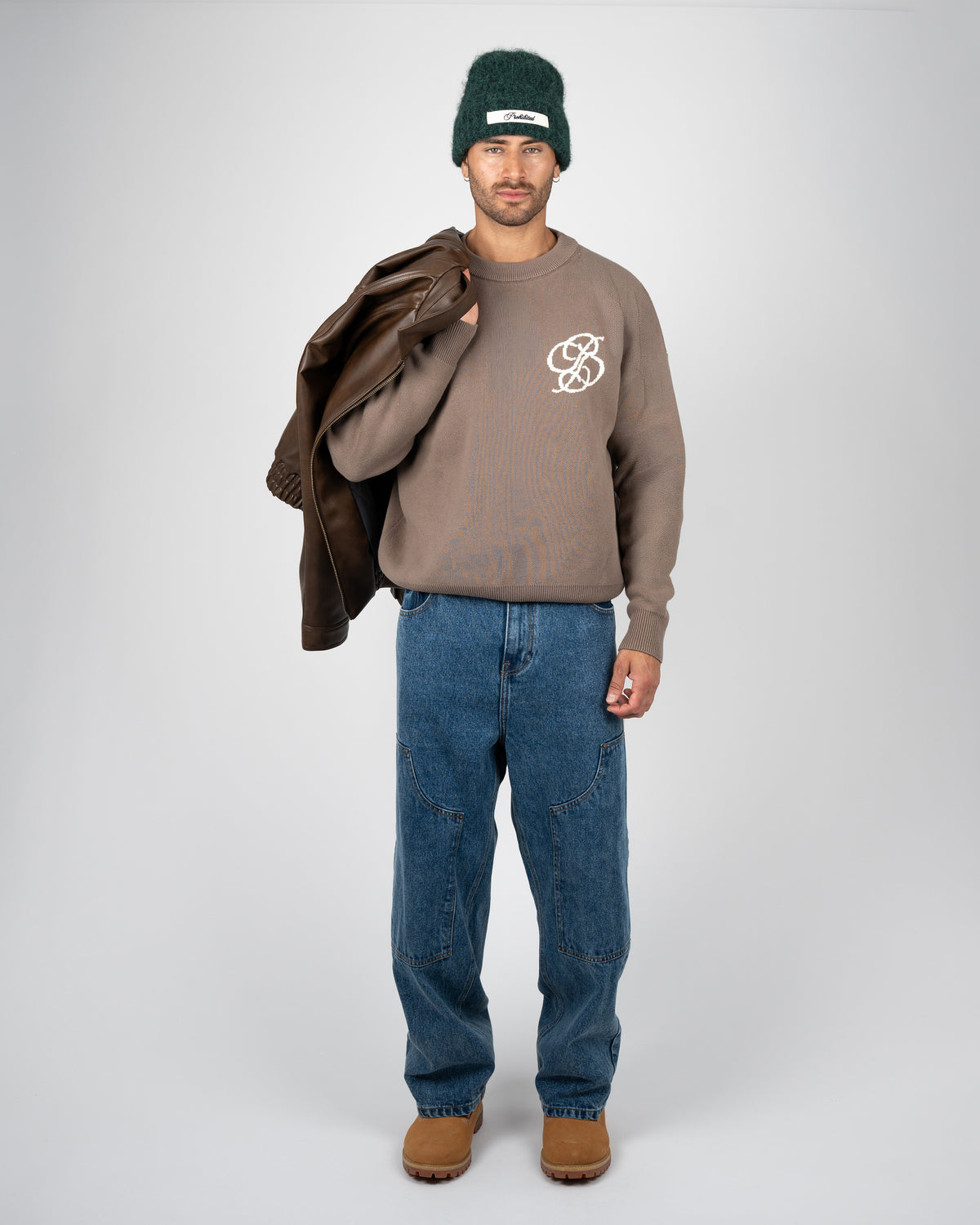 Prohibited Academy Knit Sweater Stone