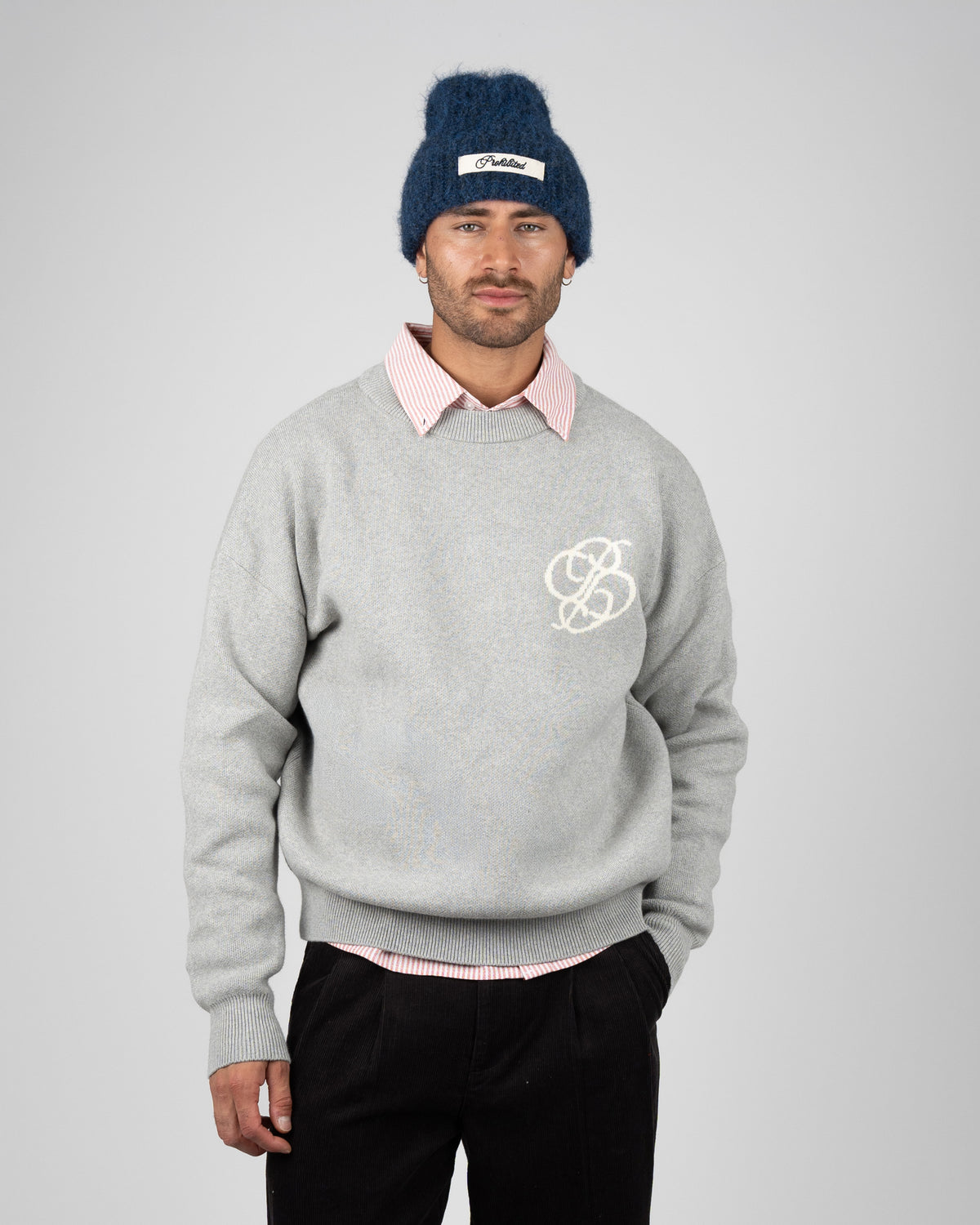 Prohibited Academy Knit Sweater Grey Melange