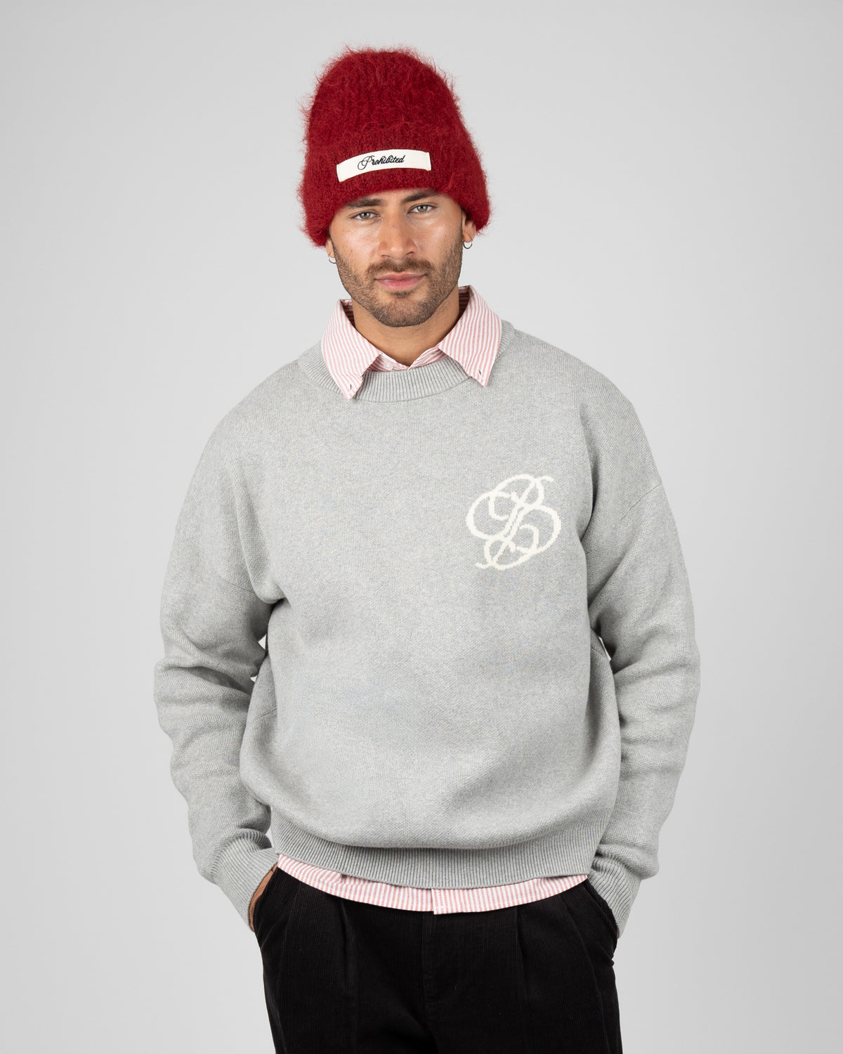 Prohibited Academy Knit Sweater Grey Melange