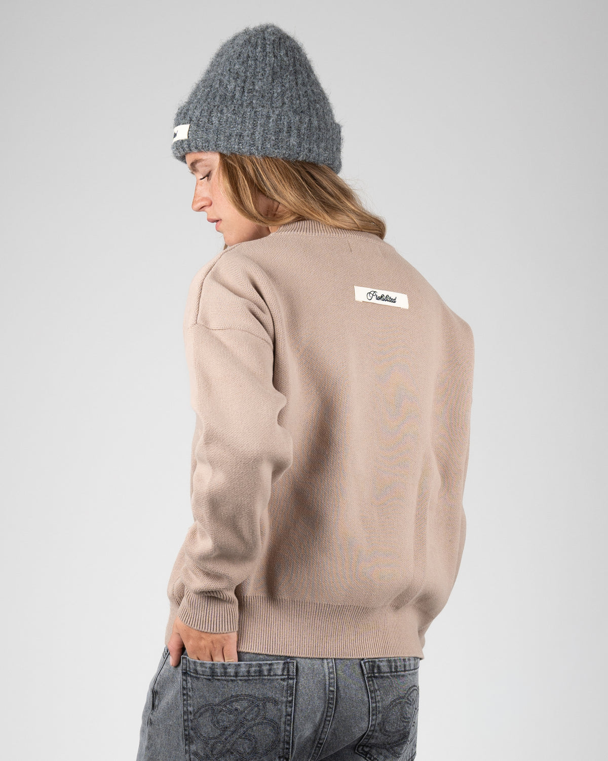 Prohibited Academy Knit Sweater Linen Beige