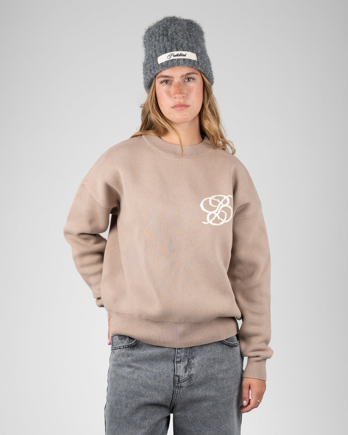 Prohibited Academy Knit Sweater Linen Beige