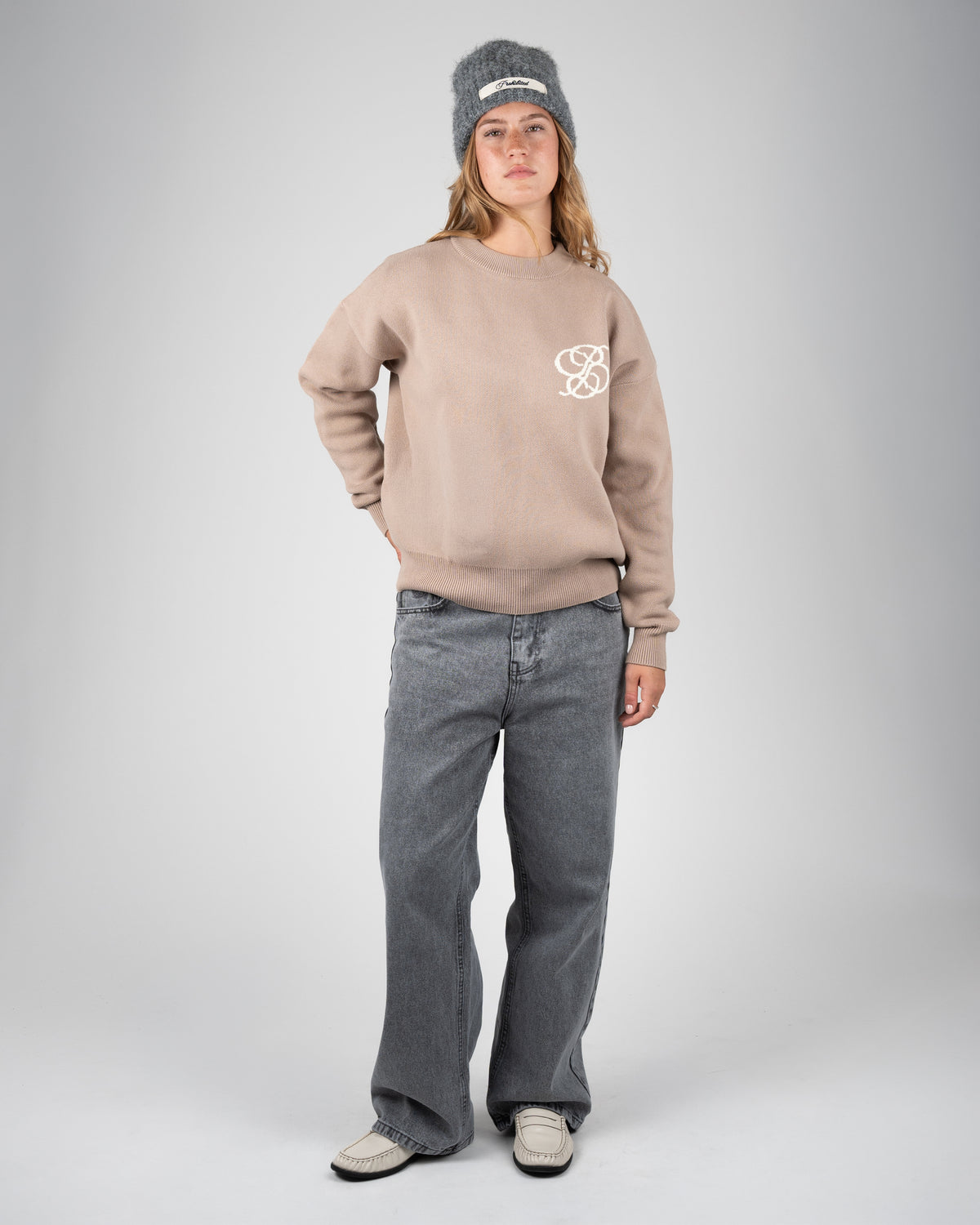 Prohibited Academy Knit Sweater Linen Beige