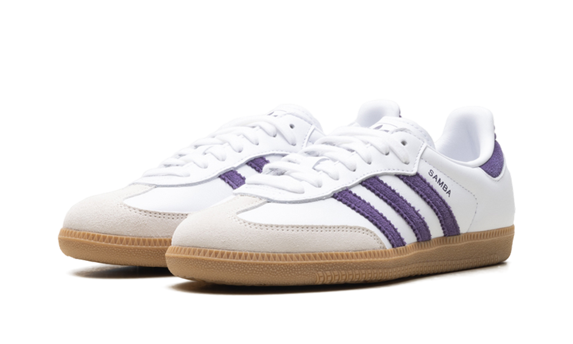 adidas samba og white alumina aurora plum womens+JS1392+diagnol left view