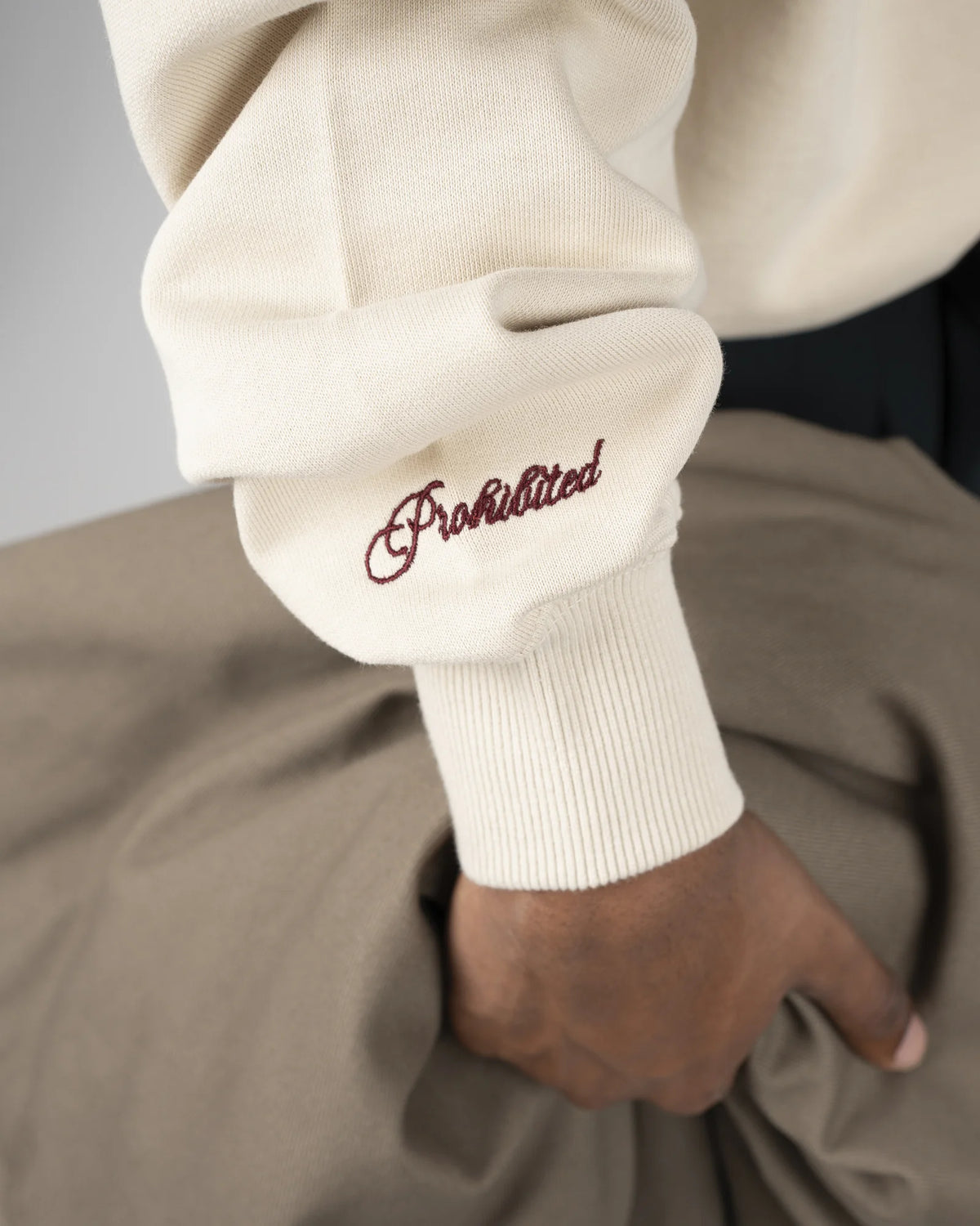 Prohibited College Days Crew Neck in ecru, gedragen door model