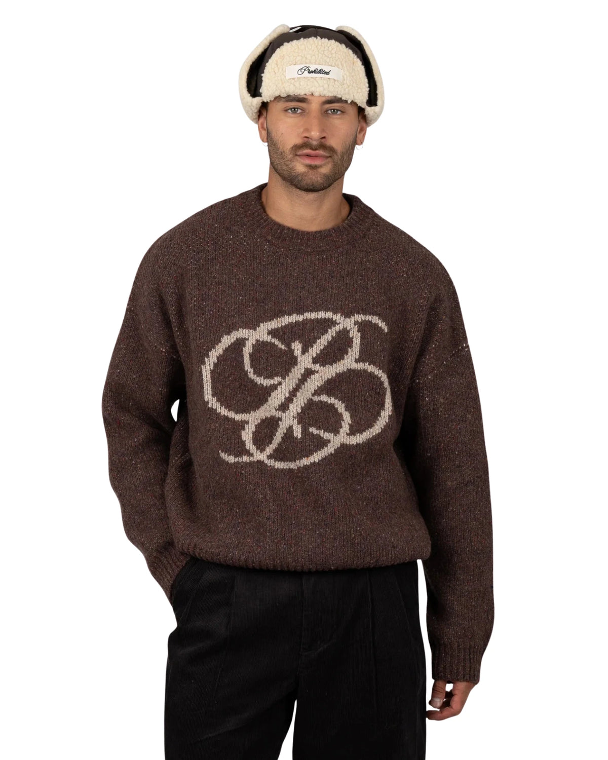 Prohibited Double P Knit Sweater in bruin, gedragen door model