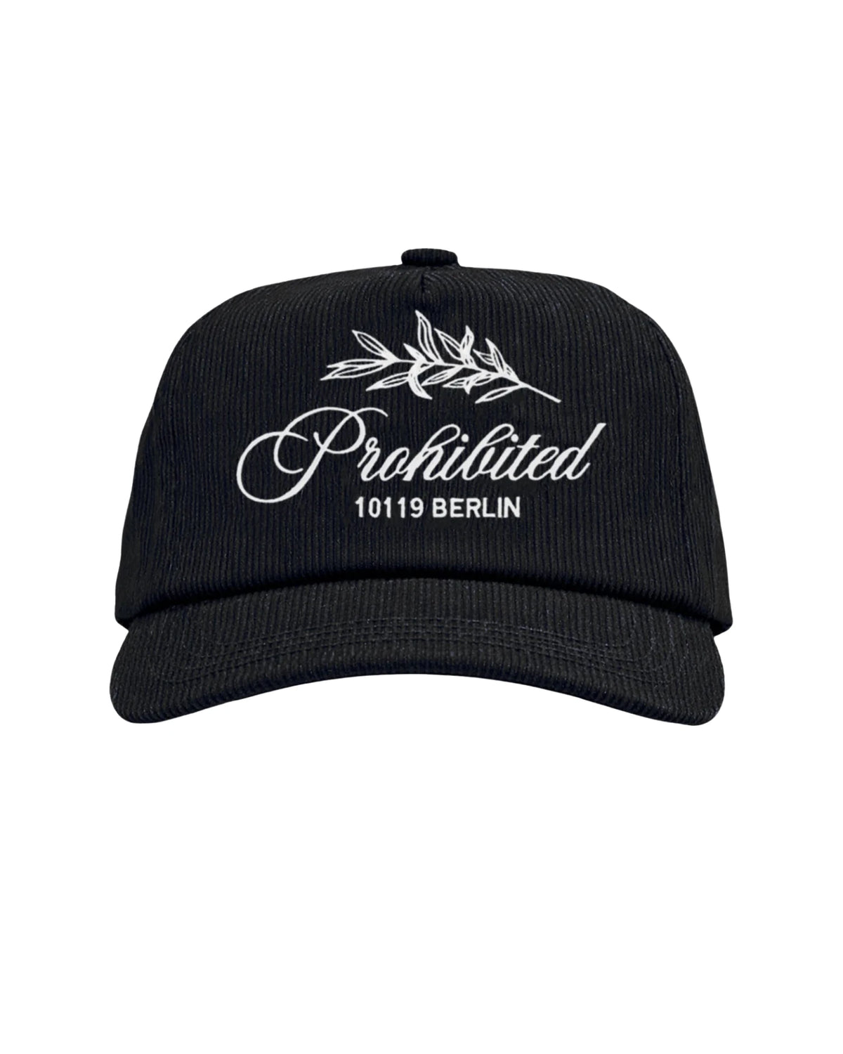 Prohibited Leaf Corduroy Cap in zwart, productfoto voorkant