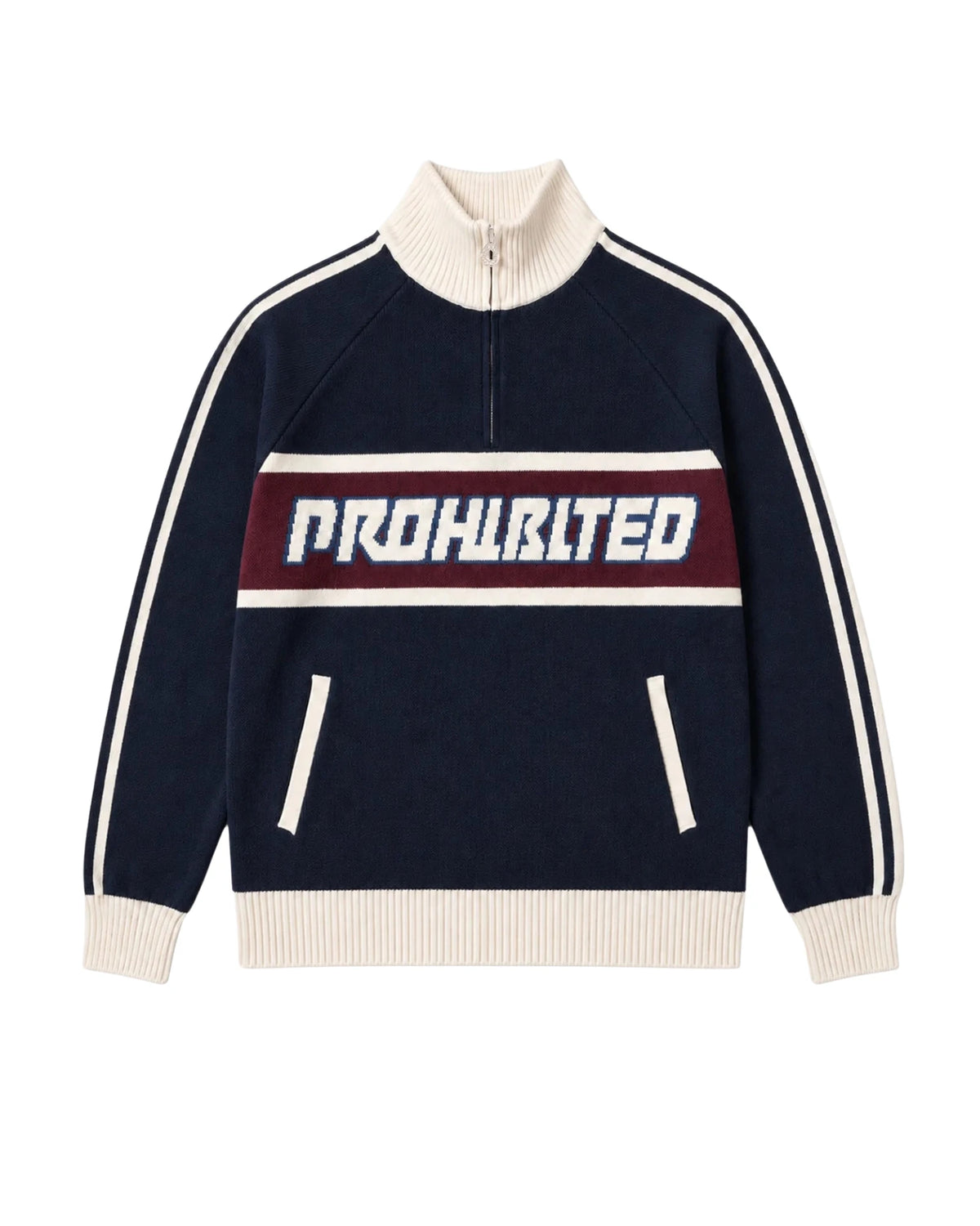 Prohibited Letterman Knitted Quarter Zip in marineblauw, productfoto voorkant