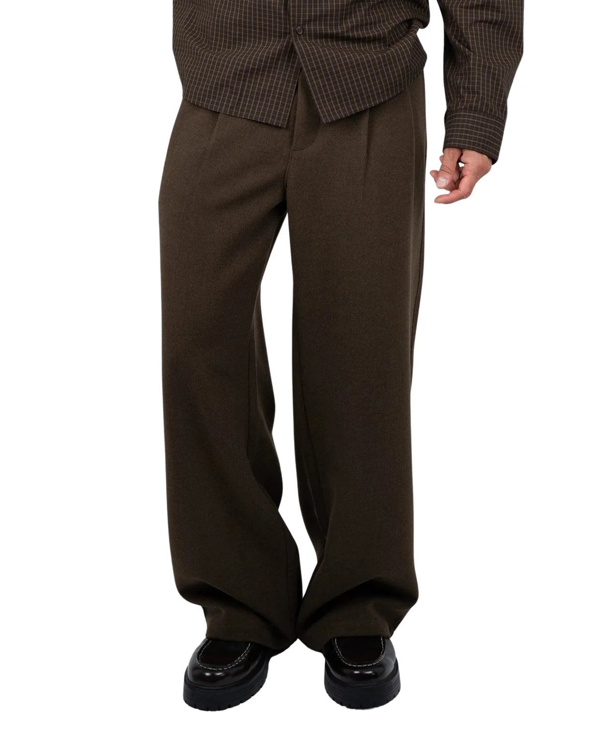 Prohibited Revival Pleated Pants in bruin, gedragen door model