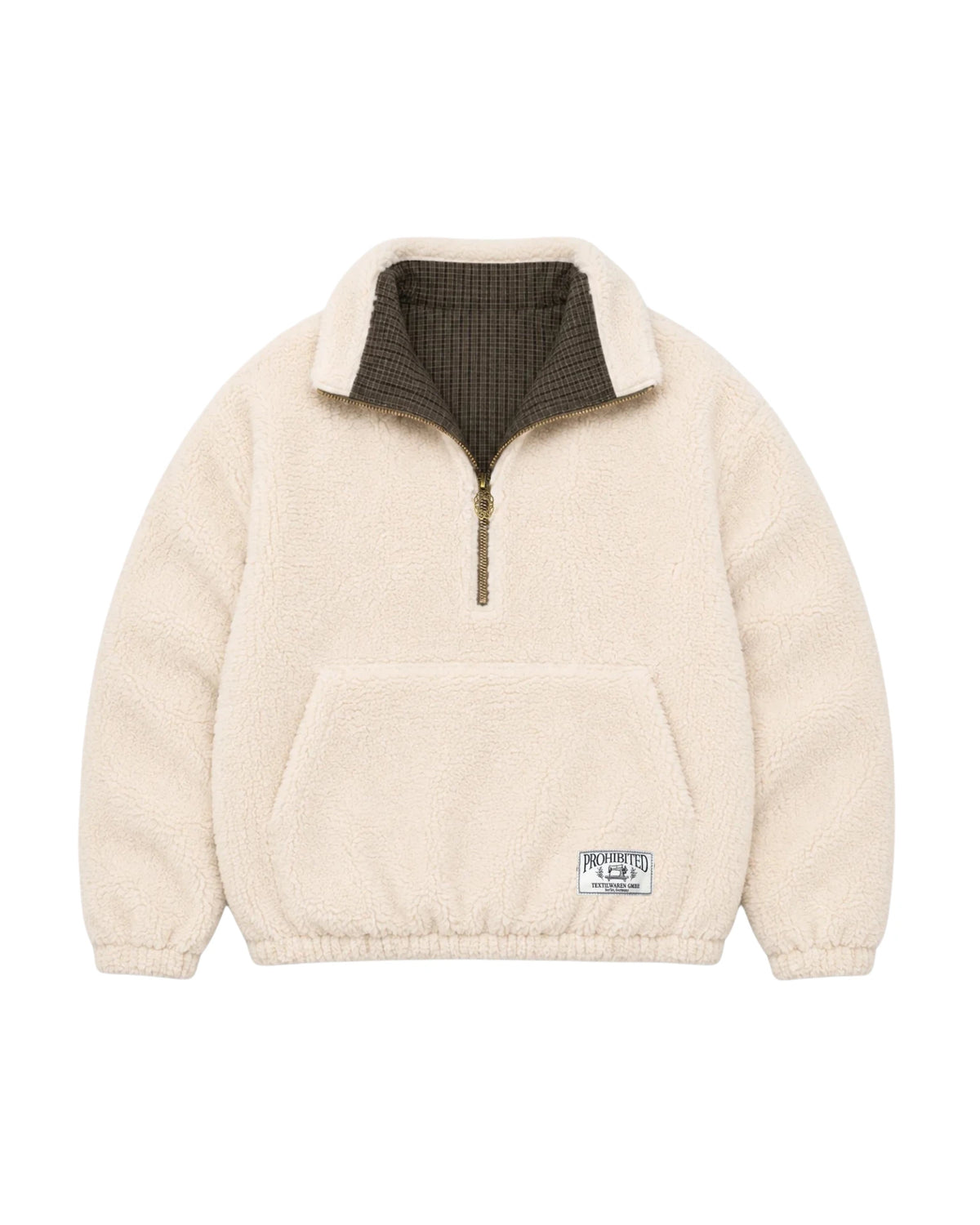 Prohibited Throwback Sherpa Half-Zip in bruin, productfoto achterkant
