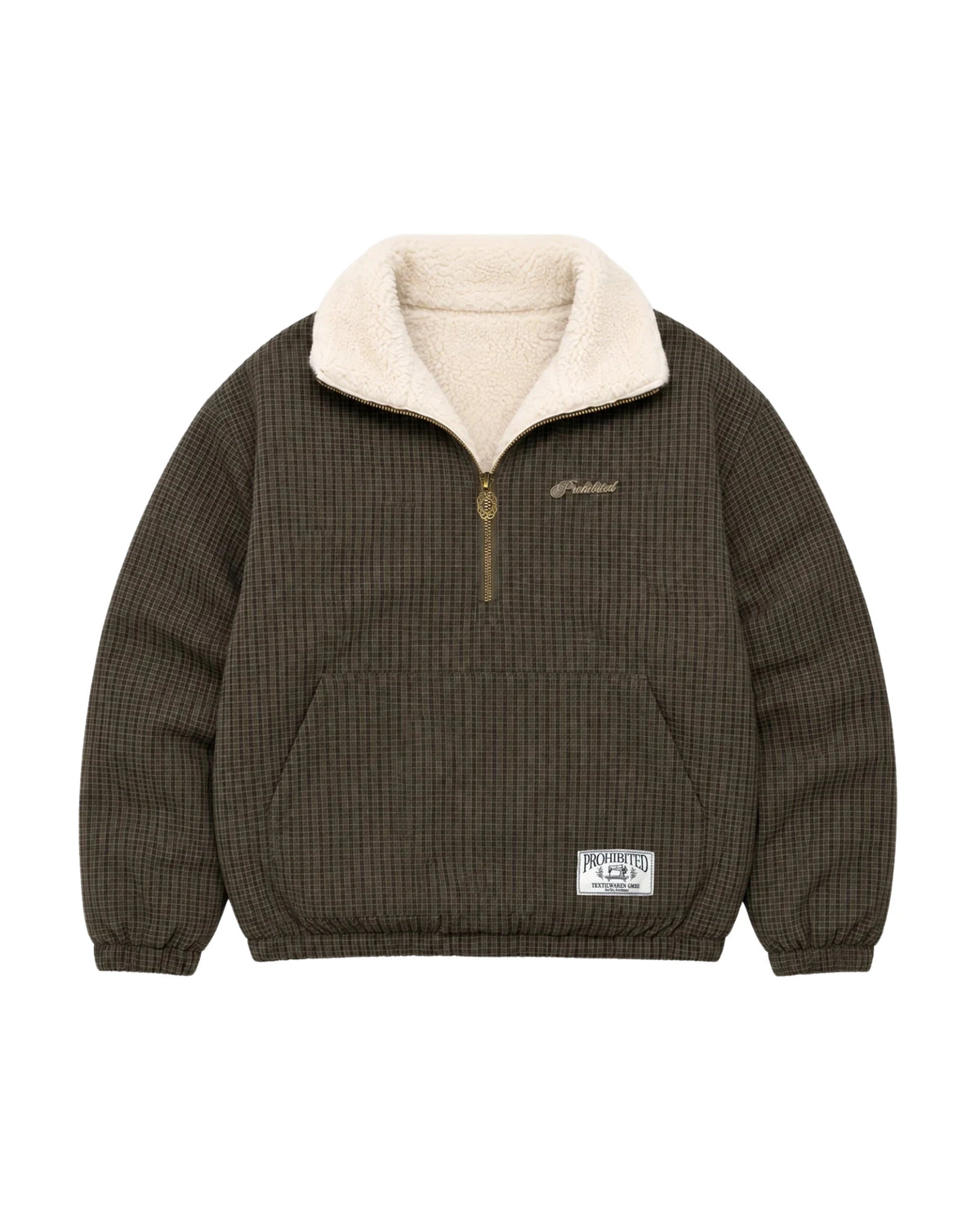Prohibited Throwback Sherpa Half-Zip in bruin, productfoto voorkant