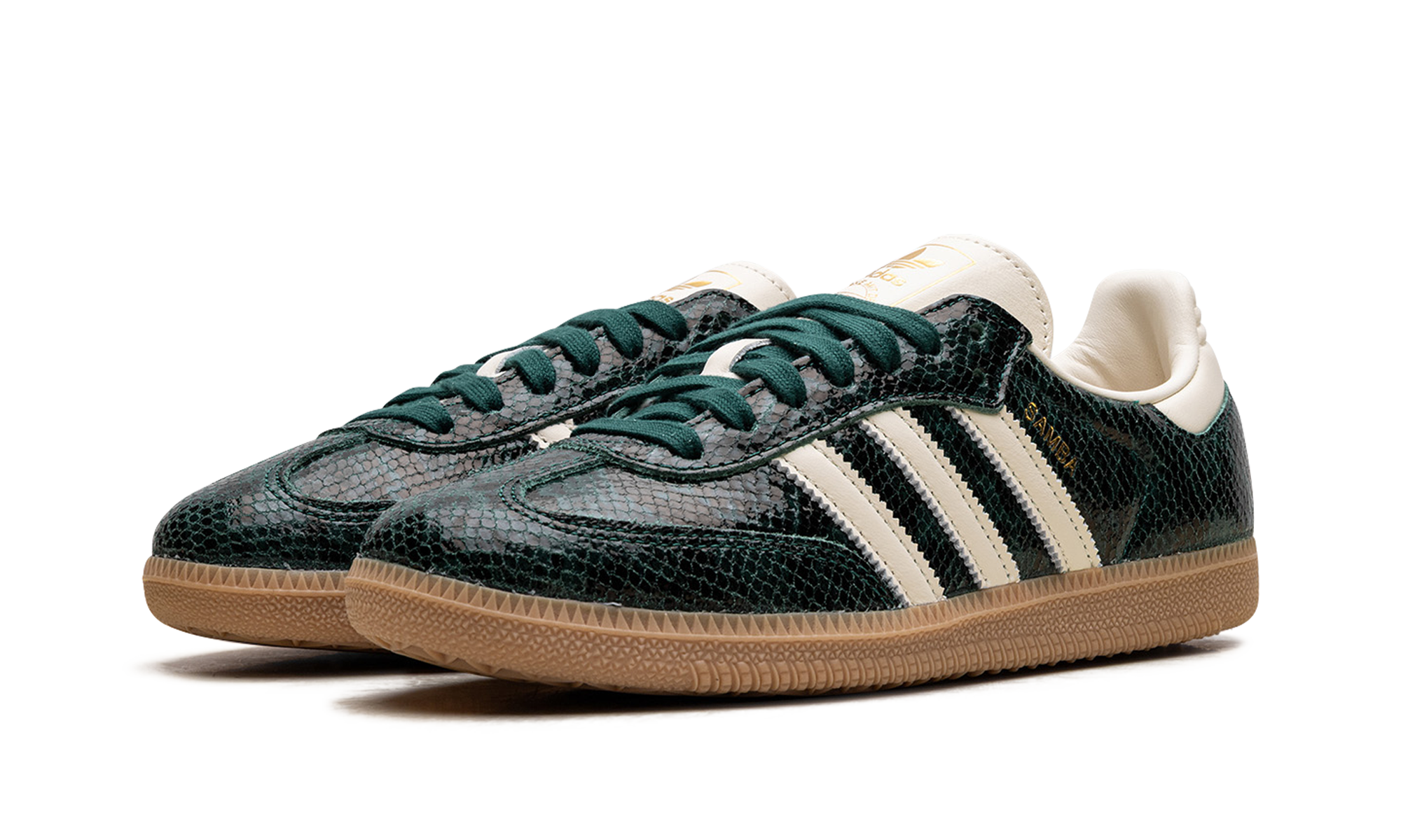 adidas samba og black cream white collegiate green+JR8848+diagnol left view